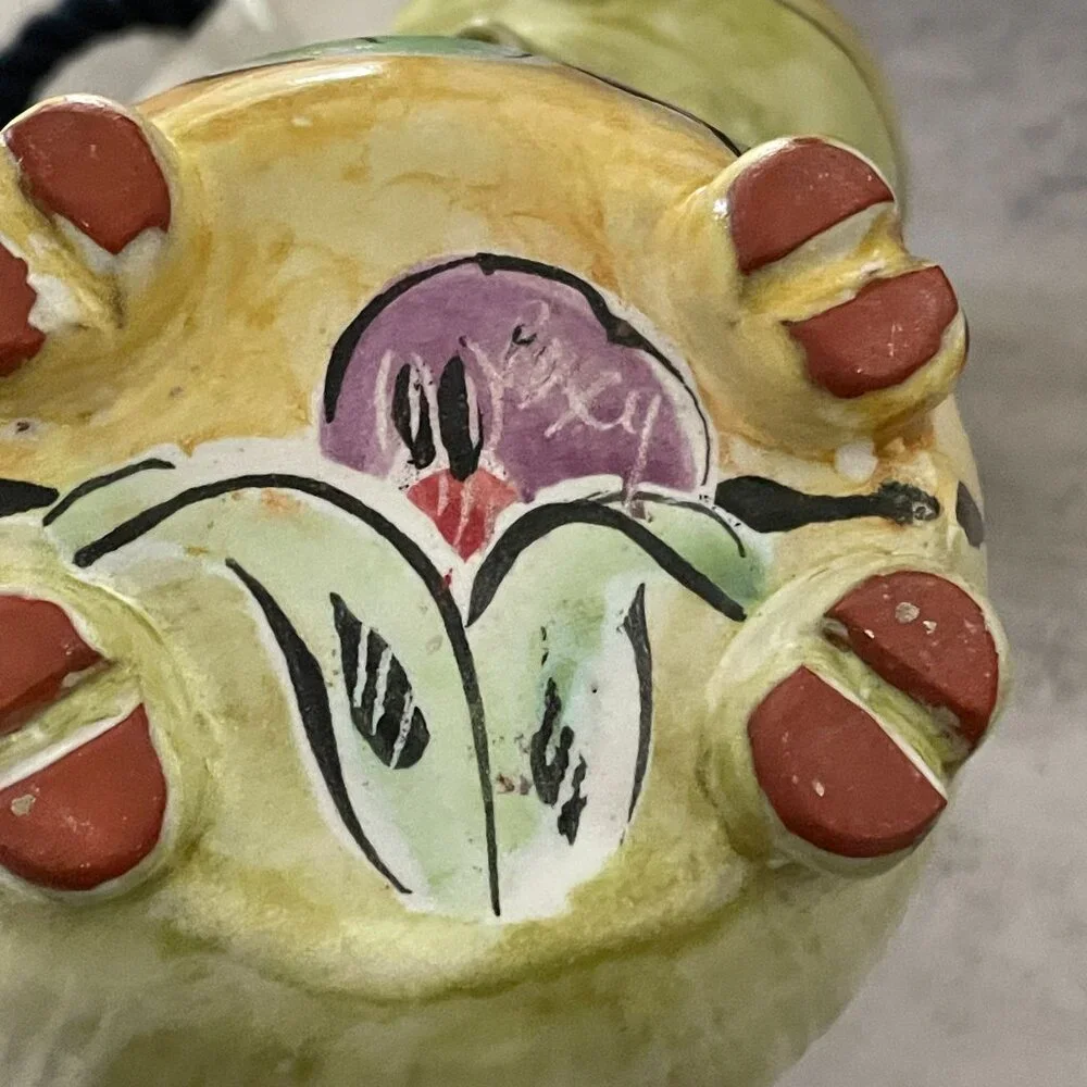Posey Bacopoulos Studio Art Pottery Whimsical Hand Painted Teapot Creamer Set